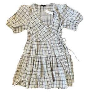 J. Crew Wrap Dress Puff Sleeve Size Medium New Plaid
